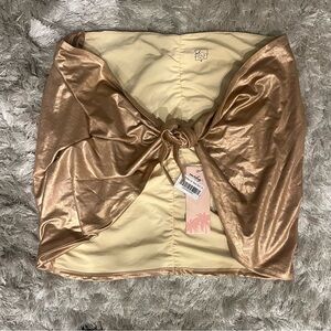 NWT Oh Polly Swim Skirt Metallic Gold Sarong Bikini Cover Up Mini Wrap